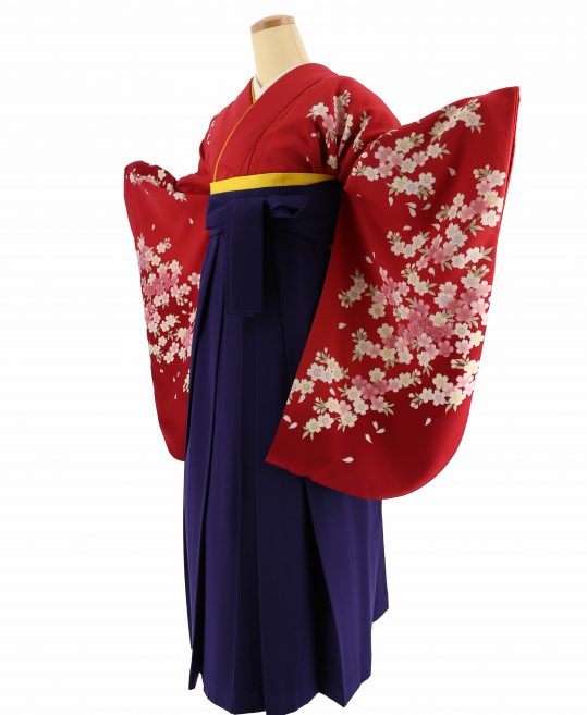 卒業式着物[Lサイズ・古典柄]赤にピンクと白の小さめの桜柄No.599